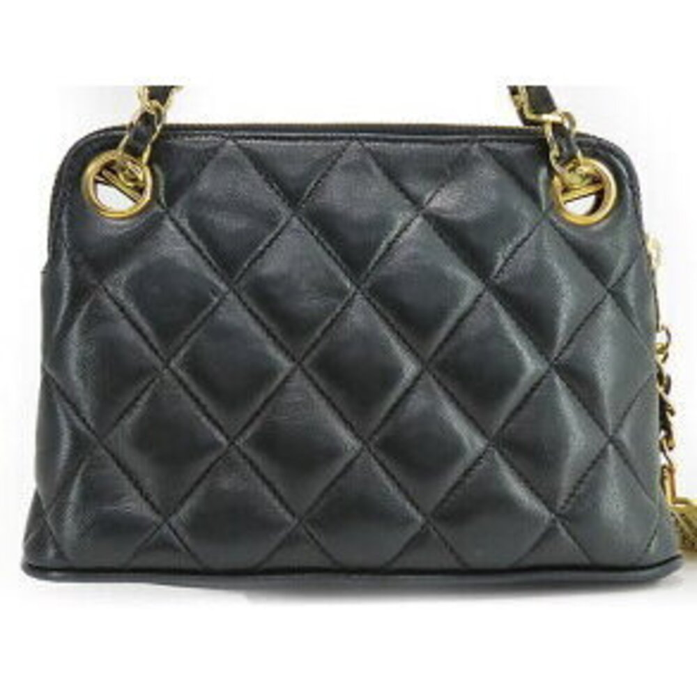 Chanel Pouch Chain Leather Handbag Black Matelasse Lamb
